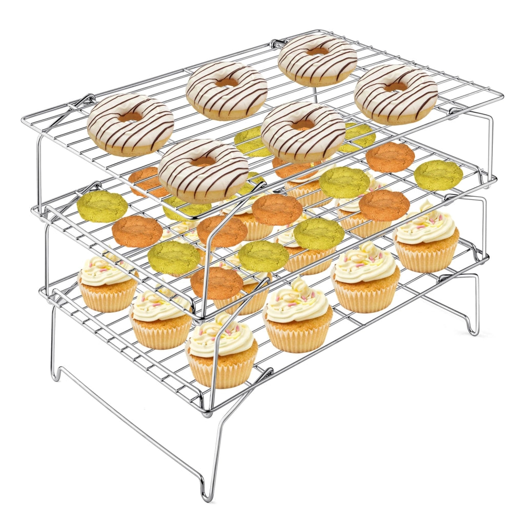Set di griglie di raffreddamento in acciaio inossidabile a tre strati, dimensioni 38,1 x 25,9 cm, impilabili e pieghevoli
