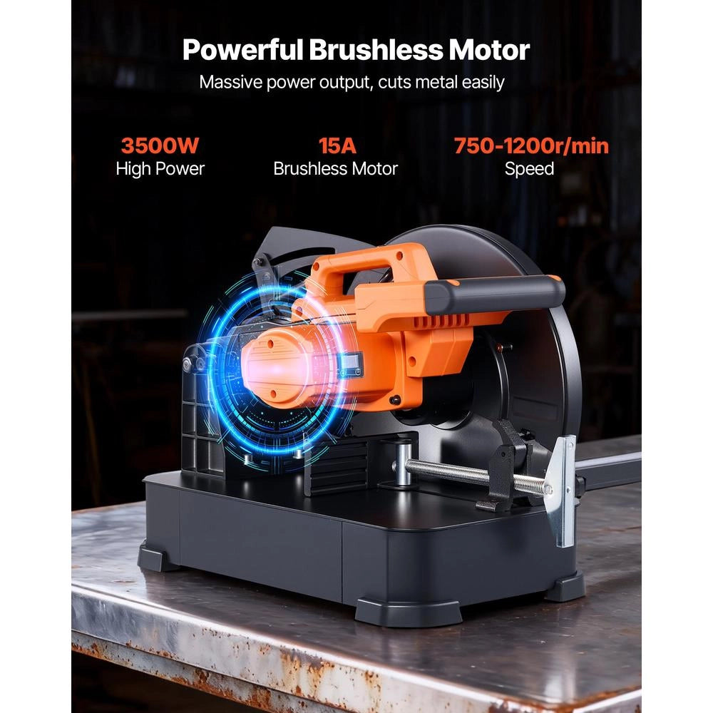 Troncatrice per Metallo J1G-ZB-355G-3B Motore Brushless 3500W da 355mm Velocità Regolabile 750-1200 Giri/min Angolo 0-45° per Officina e Fai da Te