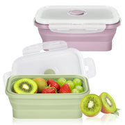 Set di 2 contenitori pieghevoli per alimenti, capacità 550 ml, in silicone, stile bento, colore verde e rosa