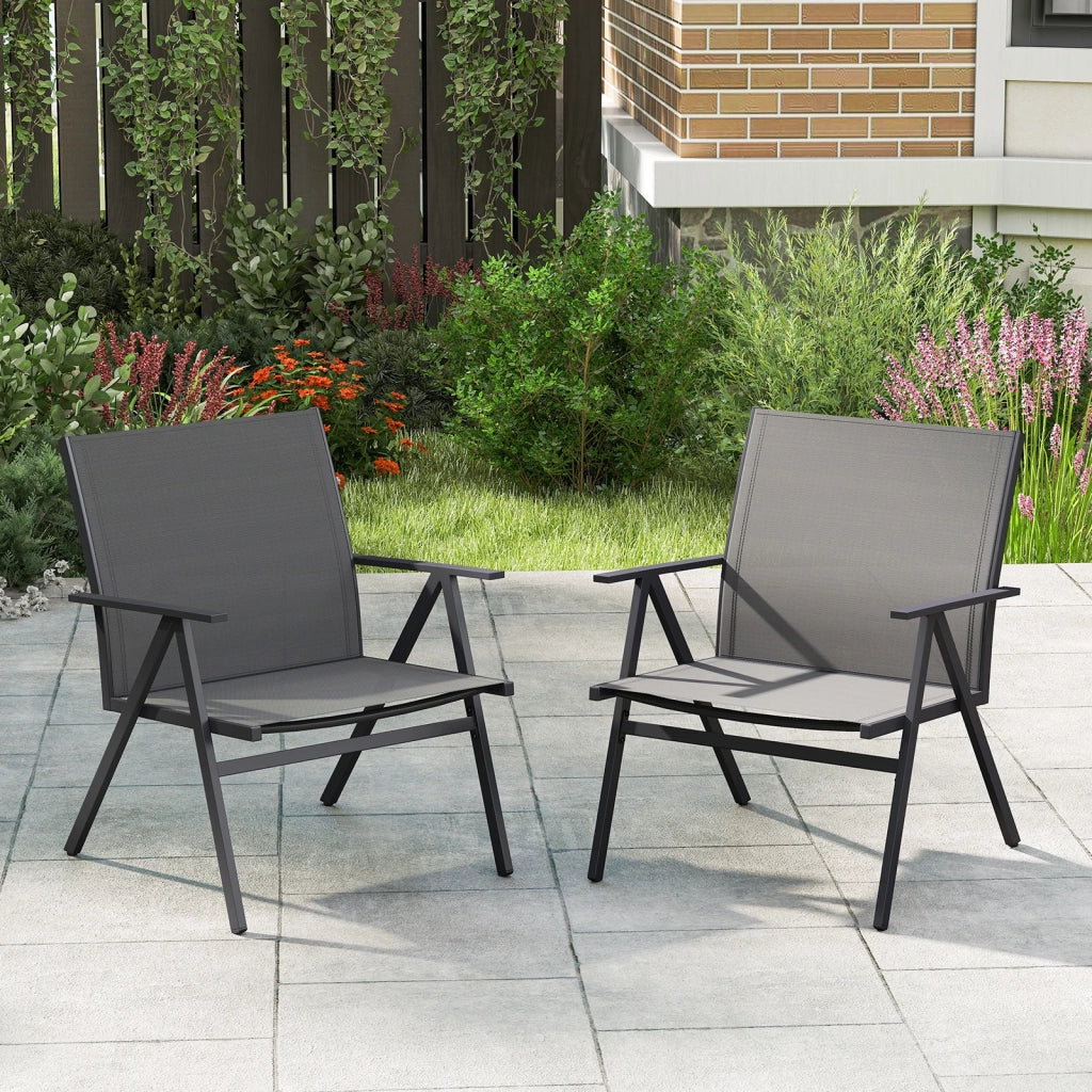 Set 2 Sedie da Giardino in Metallo e Tessuto Traspirante Grigio, Sedie da Esterno Robuste per Balcone e Terrazzo