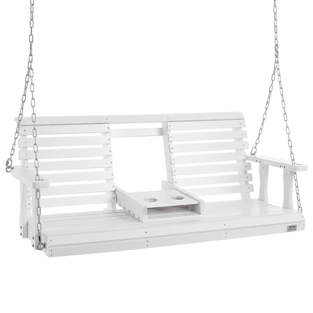 Altalena per Portico in Legno di Cedro Bianco 1523x710x600mm YQ-117C, Panca Sospesa da Giardino con Catene in Acciaio, Carico Max 400kg