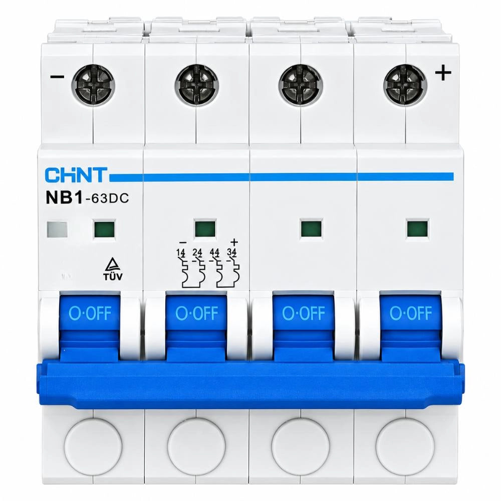 Chint 182734 nb1-63/dc16-4p-6 interruttore magnetotermico 4p 16a 1000vdc 6ka iec/en 60947-2 4 poli con preacablaggio ...
