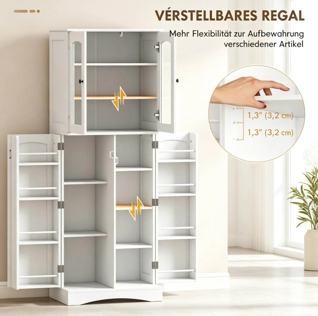Mobile da cucina bianco con vetrine e ripiani regolabili, 60 × 40 × 162 cm