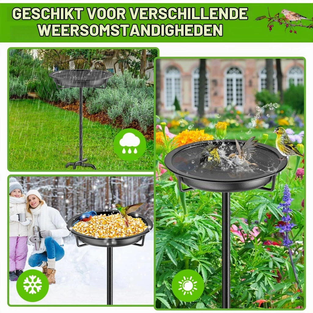 Bagno per uccelli in metallo per esterno, ciotola per uccelli da giardino, vasca per uccelli selvatici, resistente al gelo, 92x27 cm (Nero)