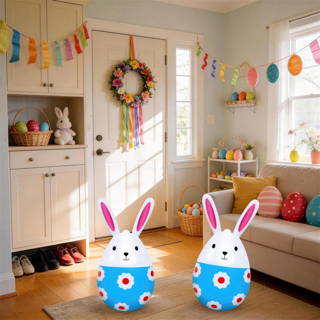 Coniglio pasquale gonfiabile, 40 cm, blu, decorazione per giardino