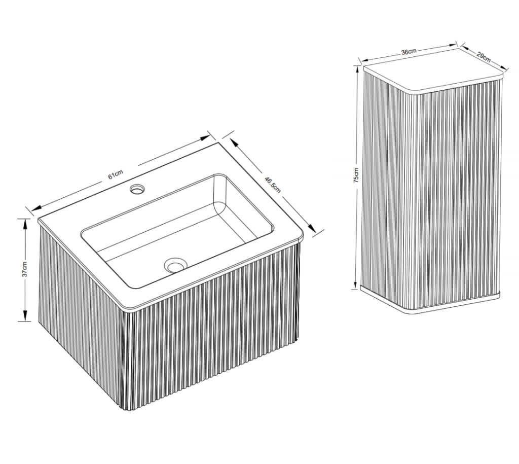 Mobile lavabo 60 cm bianco sospeso con lavabo e colonna laterale, bagno