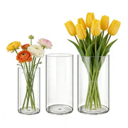 Set di 3 vasi rotondi in acrilico trasparente, dimensioni: 10x20 cm, 12x25 cm e 15x25 cm