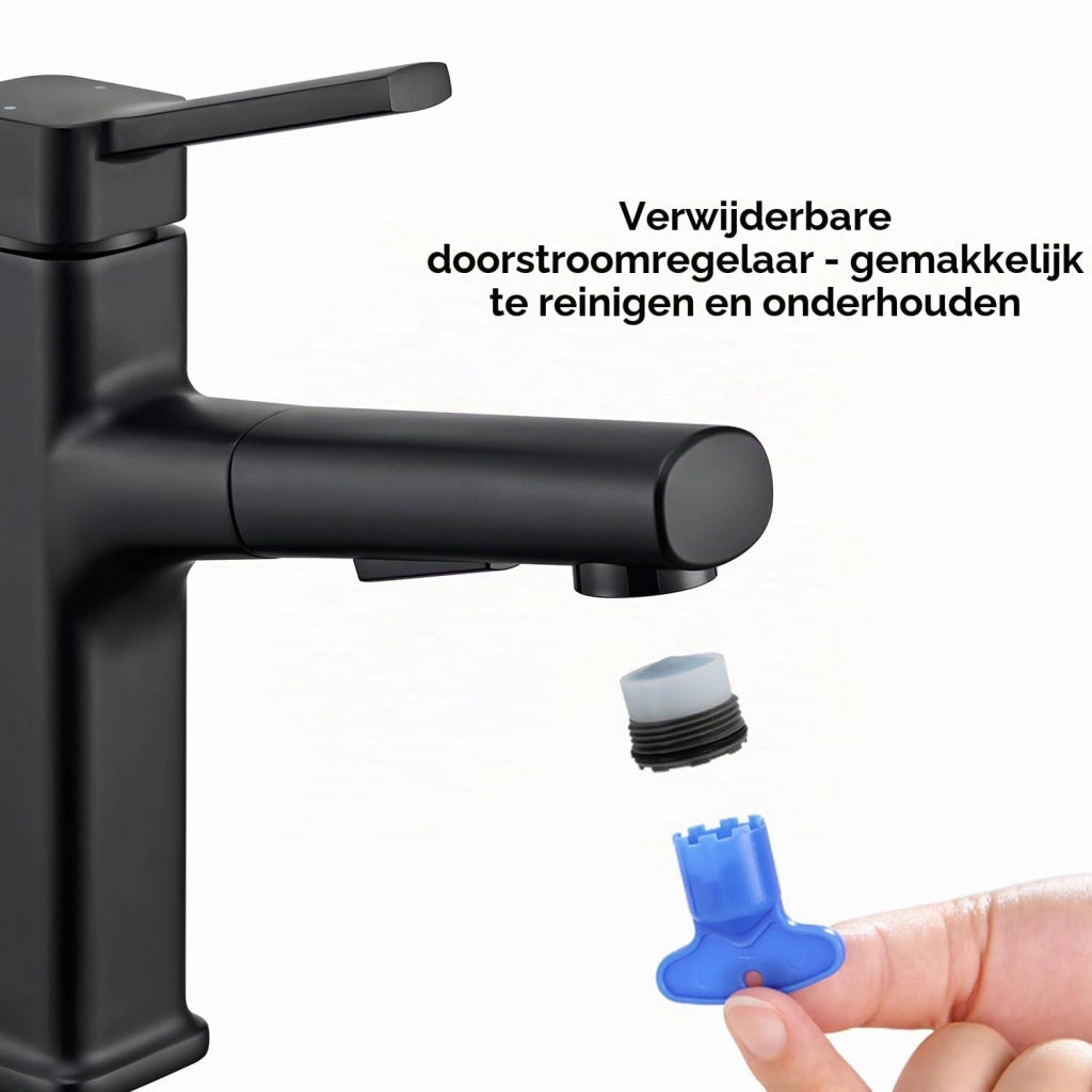 Miscelatore per lavabo nero con doccetta estraibile, 2 getti