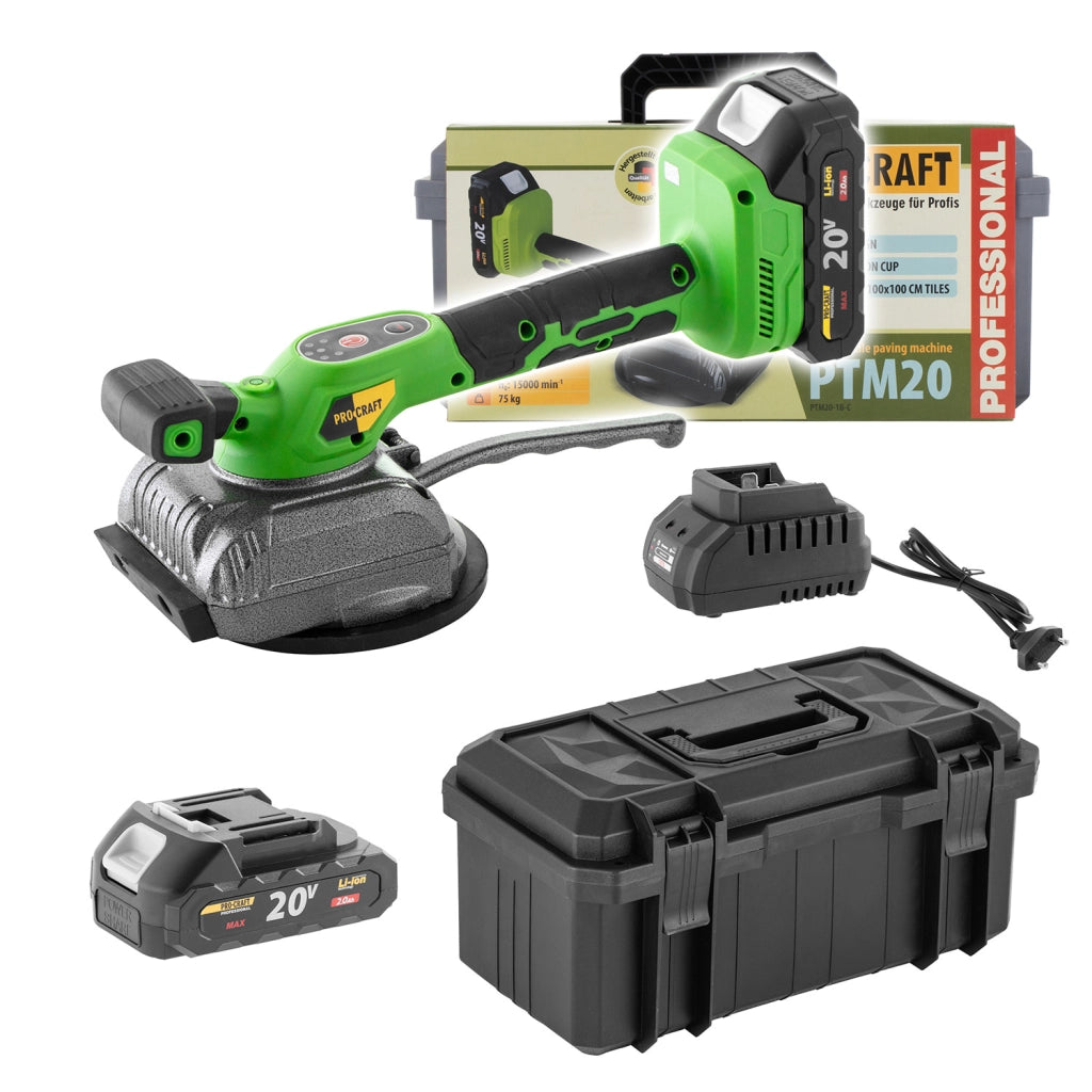 Ventosa vibrante a batteria per piastrelle Procraft PTM20-1b-c, 20V, Ø 130 mm, portata 75 kg