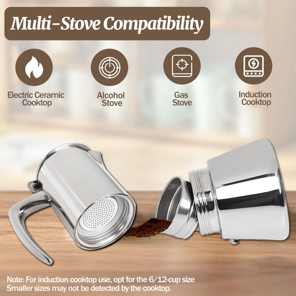 Moka per 4 tazze, 200 ml, in acciaio inossidabile, per la preparazione dell'espresso, compatibile con piani cottura a induzione