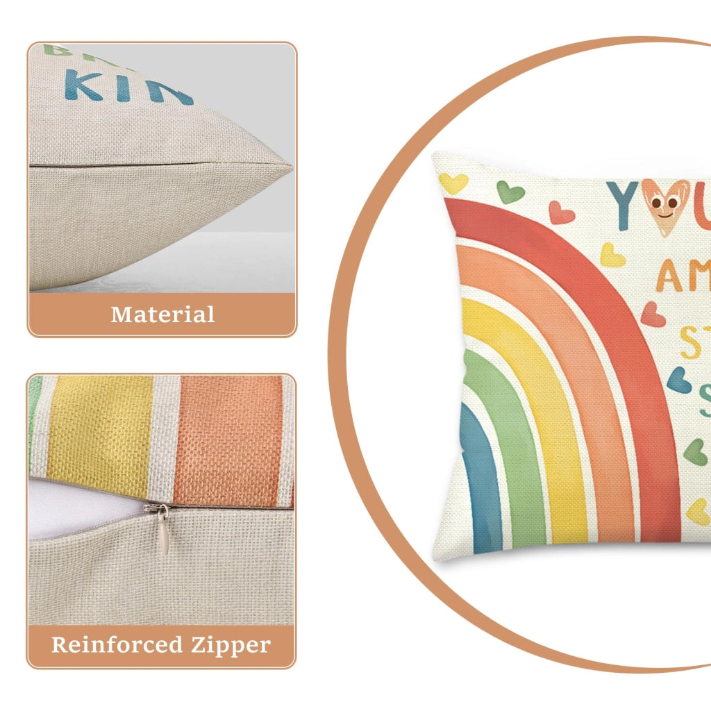 Set di 4 federe per cuscini, 45x45 cm, in poliestere, motivo arcobaleno