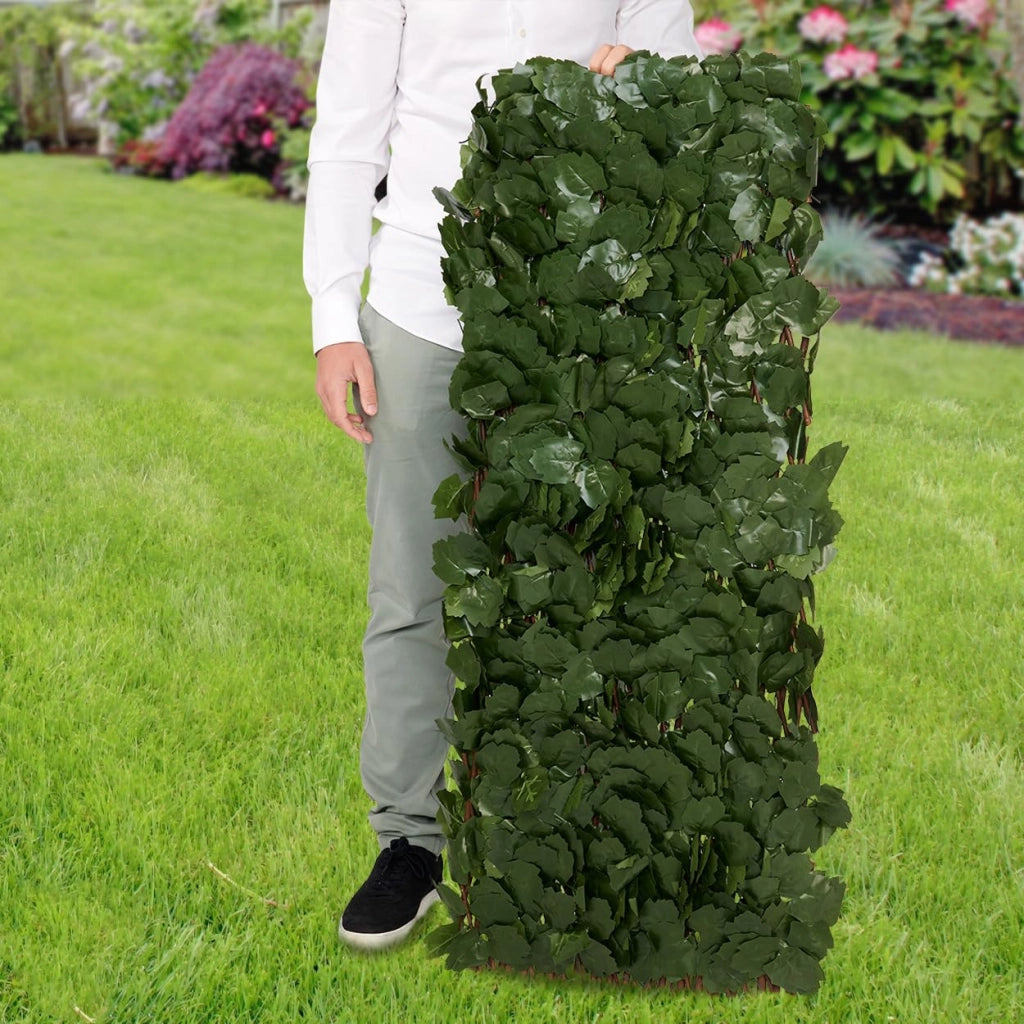 Siepe artificiale – Estraibile – 180 x 90 cm – Edera artificiale – Pianta finta per esterno e interno – Replica – Edera – Estraibile – Schermo da giardino – Schermo da balcone