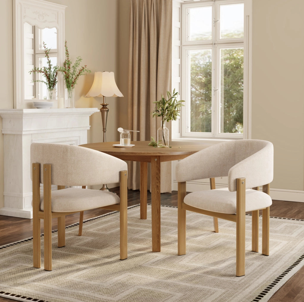 Set di 2 sedie con braccioli in metallo effetto legno e lino beige