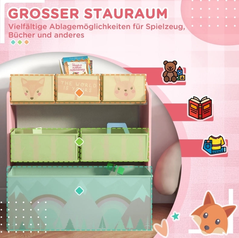 Scaffale per bambini con 6 scomparti, rosa, 63 × 30 × 66 cm