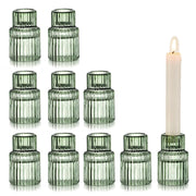 Set di 10 portacandele in vetro verde, scanalati, altezza 7 cm
