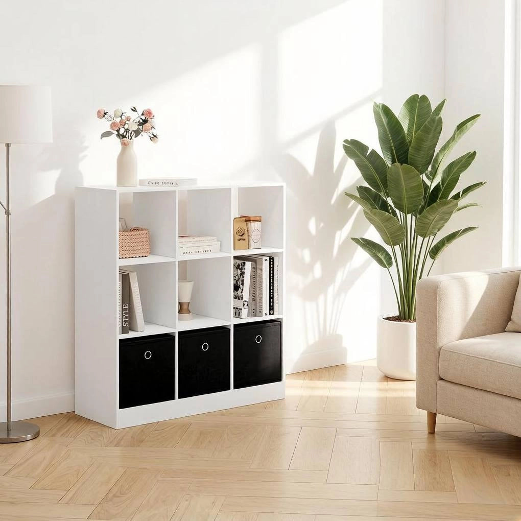 Libreria scaffale 80 x 86,5 x 30 cm bianco e nero in legno ingegnerizzato