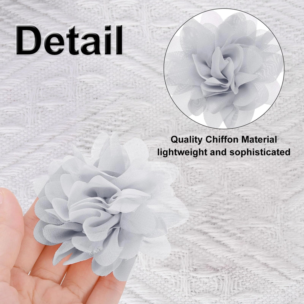 12 fiori in chiffon, 7 cm, grigi, fiori artificiali per lavori manuali