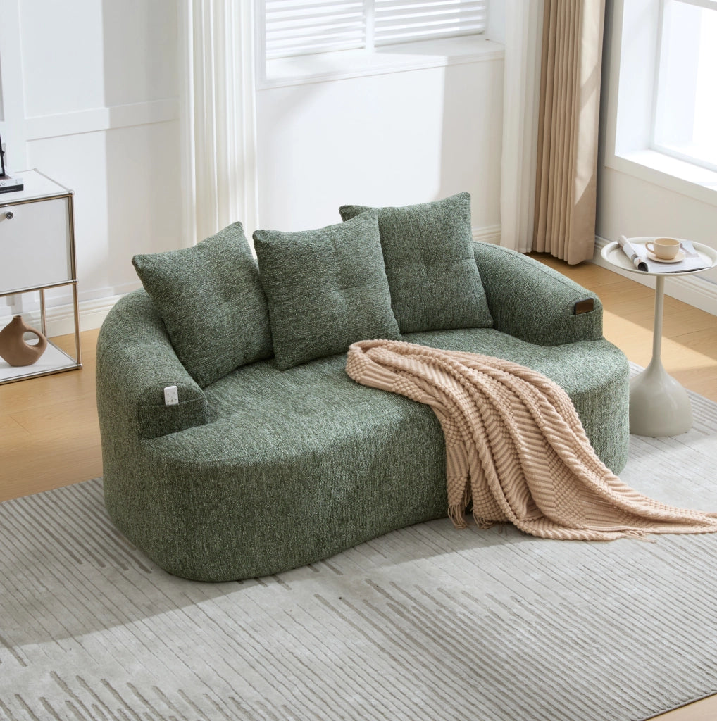 Divano 2 posti ULEVR 164x92x60 cm con seduta profonda, chenille verde e molle insacchettate