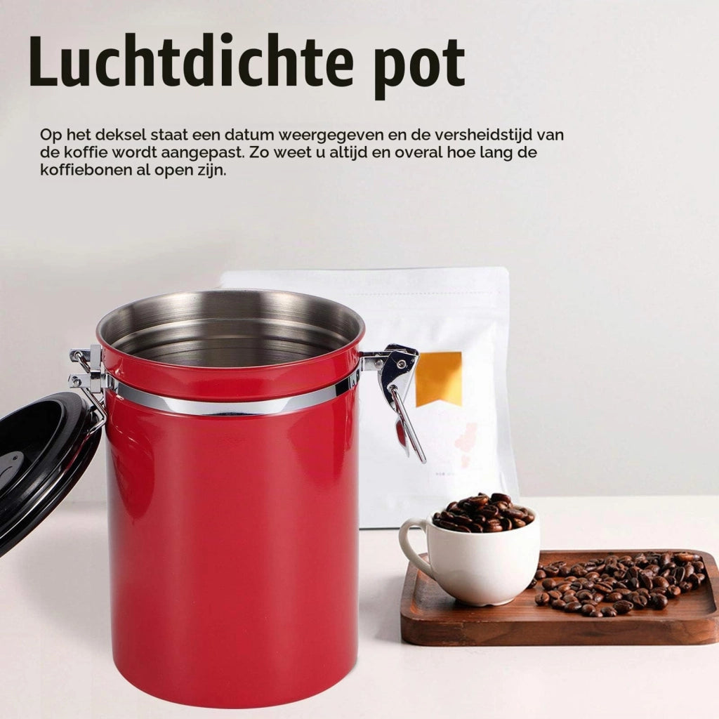 Contenitore per caffè in acciaio inossidabile, 1500 ml, ermetico, colore rosso