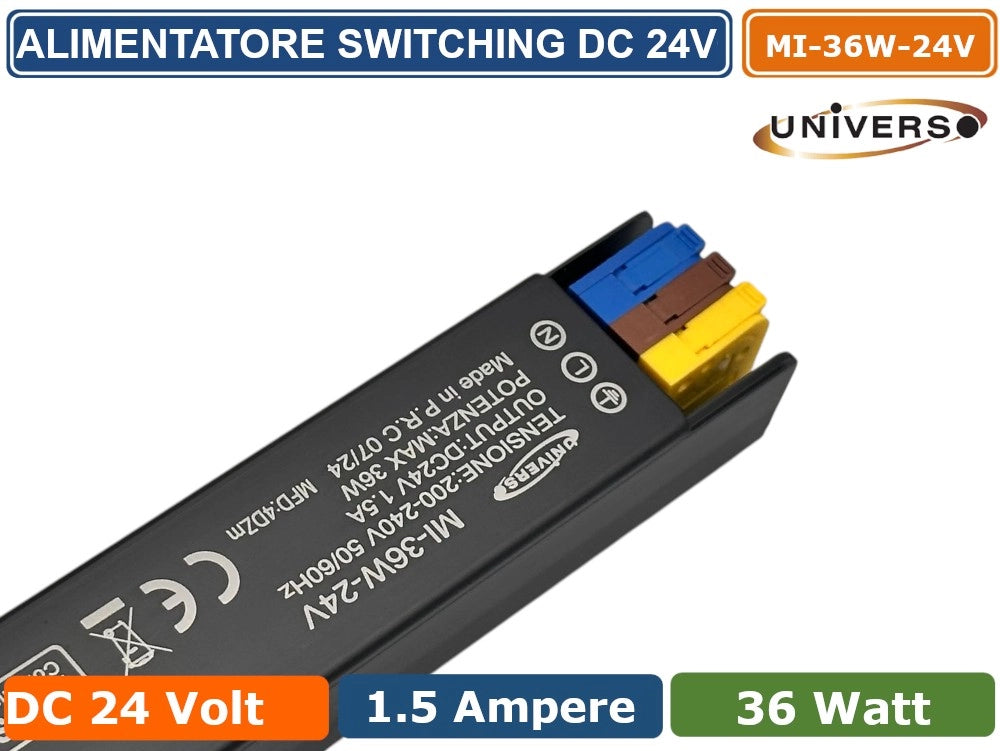 UNIVERSO MI-36W-24V ALIMENTATORE SWITCHING ULTRA SLIM DA ESTERNO IP67 CON POTENZA 36W DC 24V 1.5A