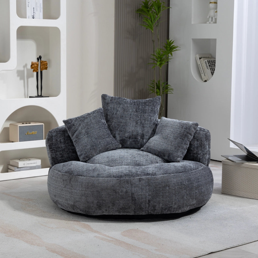 Poltrona lounge 108x108x52 cm in tessuto chenille grigio, senza montaggio