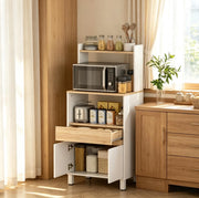 Mobile per microonde con cassetto e ripiani, 60 x 40 x 131 cm, bianco e rovere