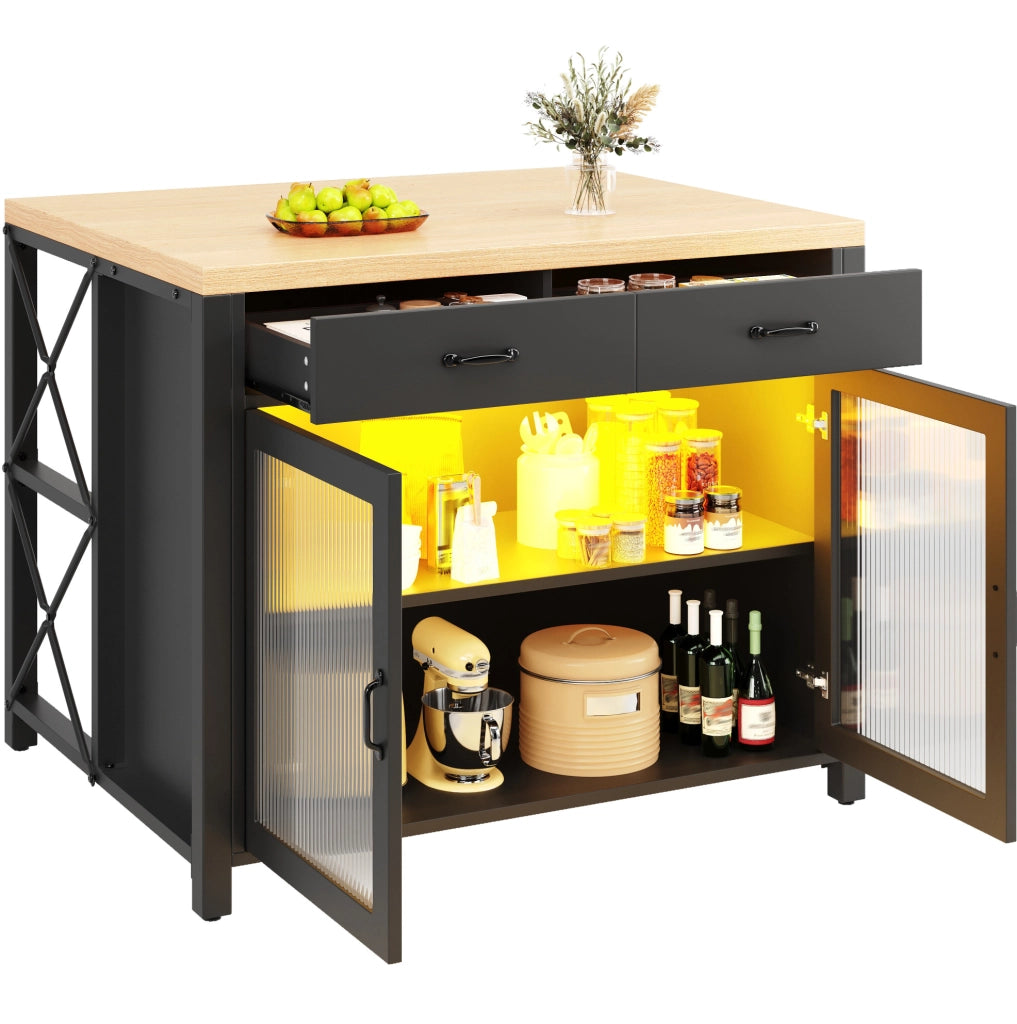ISOLA DA CUCINA 100x80x90 cm nera in MDF e vetro con 2 cassetti