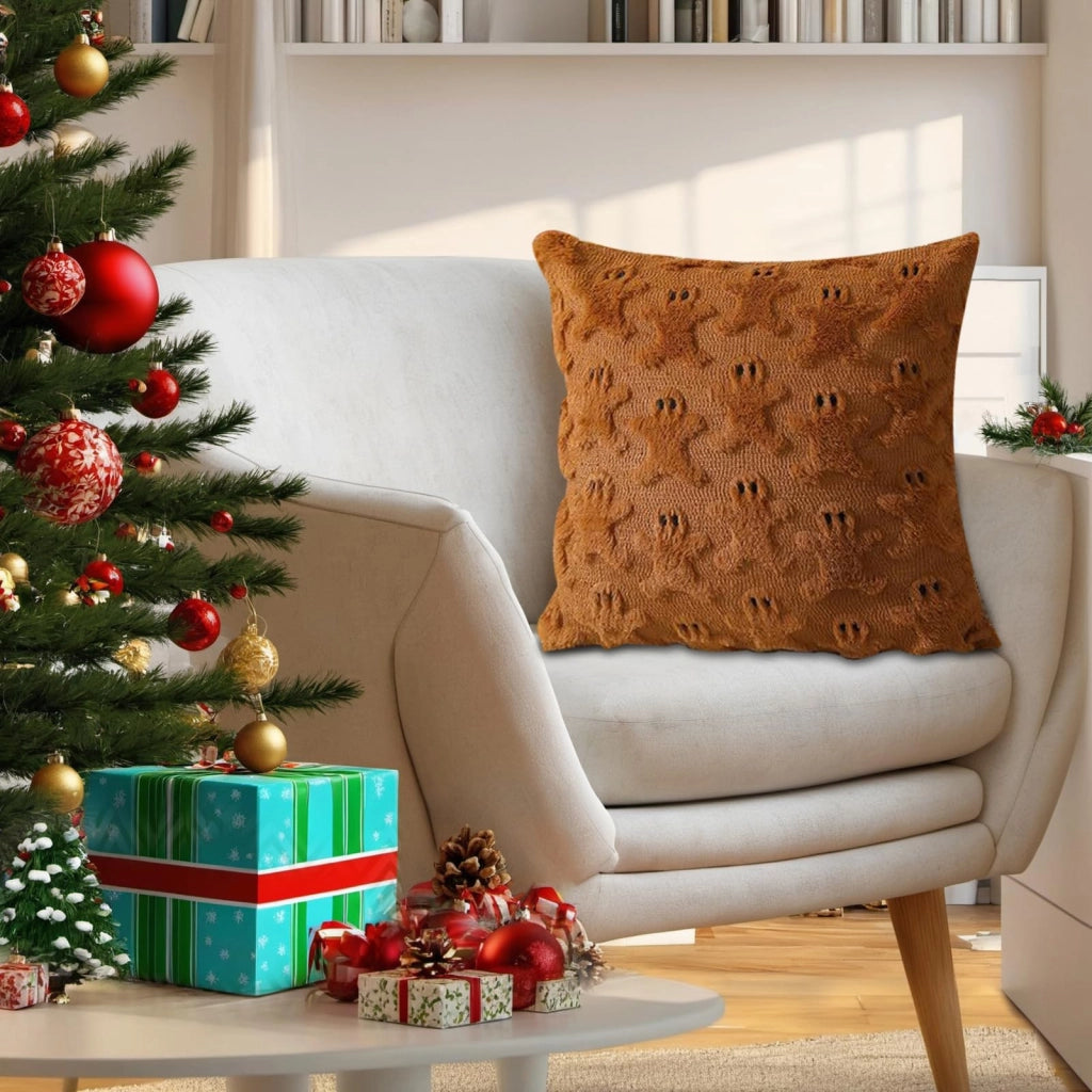 Set di 2 federe per cuscini natalizi, 45x45 cm, con decorazioni a tema: alce e omino di pan di zenzero