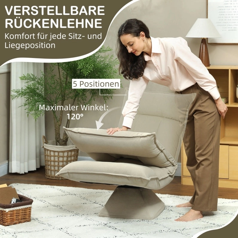Fauteuil de sol pivotant 360° 70x62x95 cm polyester beige dossier réglable 5 positions