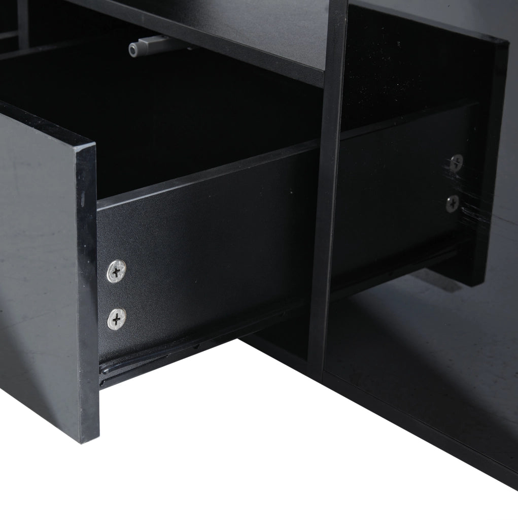 Tavolino da caffè LED 100x50x35 cm nero in truciolato, 2 cassetti, contenitore