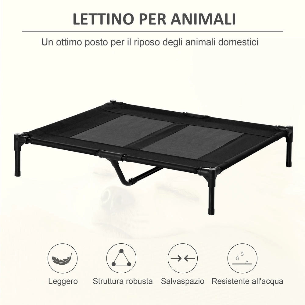 Brandina per Cani Grandi Rialzata in Metallo e Tessuto Oxford con Borsa di Trasporto, Letto Traspirante per Casa e Giardino, 92x76x18cm, Nero