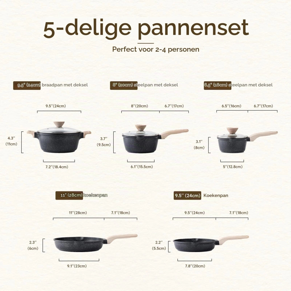 Set di 5 pentole antiaderenti per induzione, prive di
