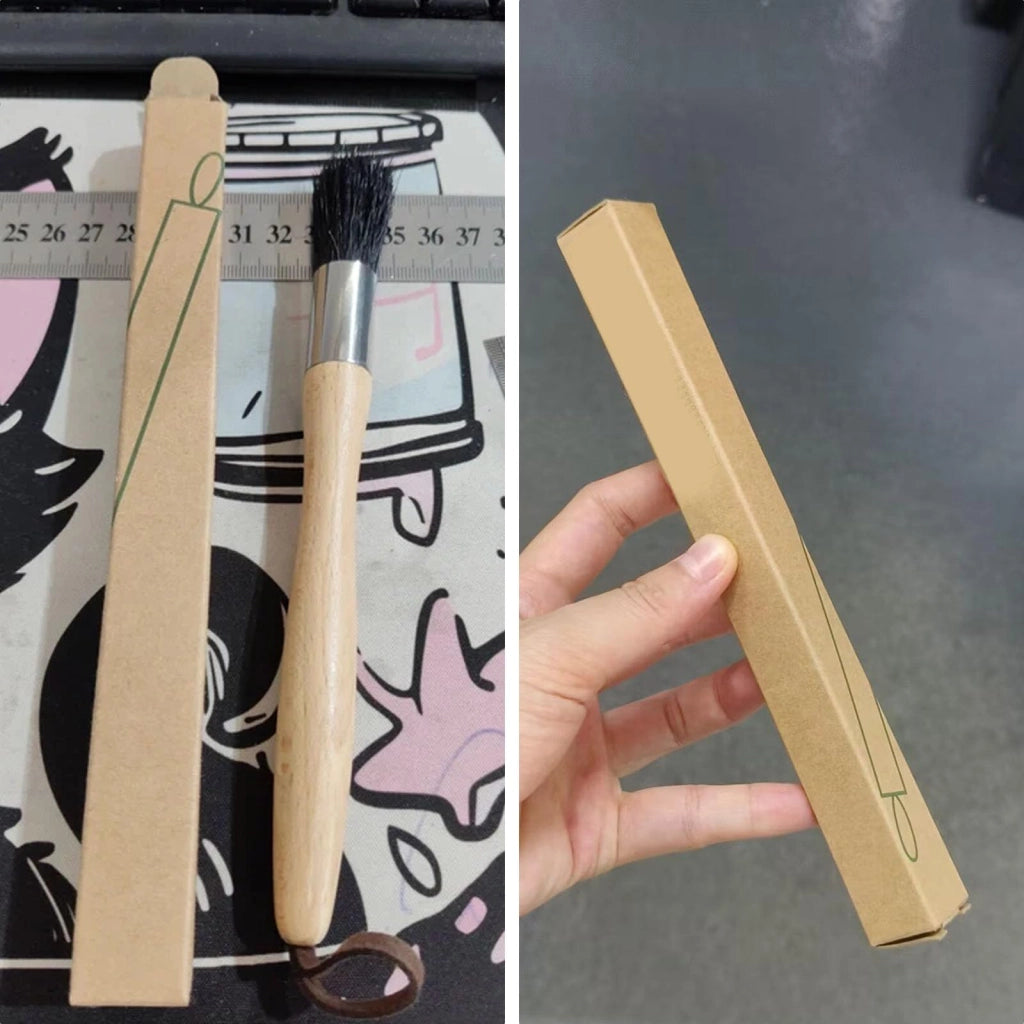 Spazzola per baristi in legno di faggio, 18,5 cm, con passante in pelle