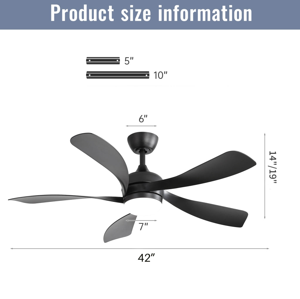 Ventilatore da soffitto 42 pollici con LED dimmerabile, motore DC e telecomando nero