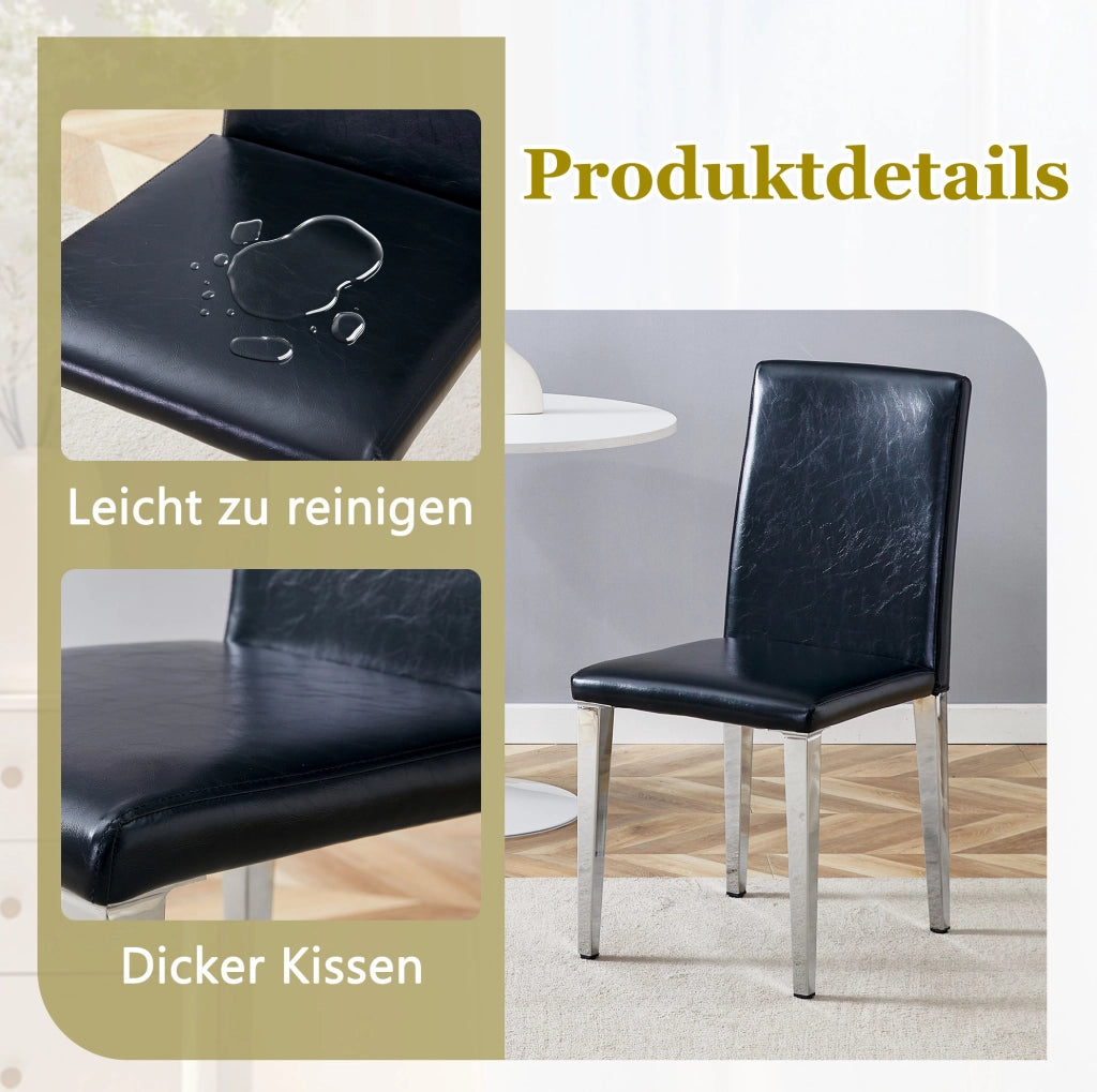 Set di 2 sedie da pranzo nere in similpelle PU con gambe argentate