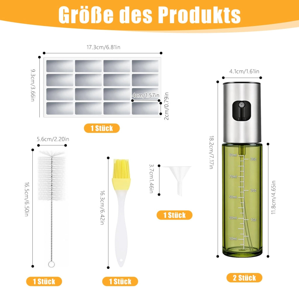 Spruzzatori per olio in vetro, capacità 2 x 100 ml, nebulizzazione fine