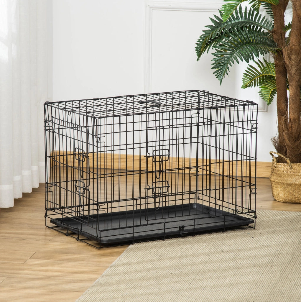 Gabbia trasportino pieghevole in metallo nero 76x46x52 cm per piccoli animali