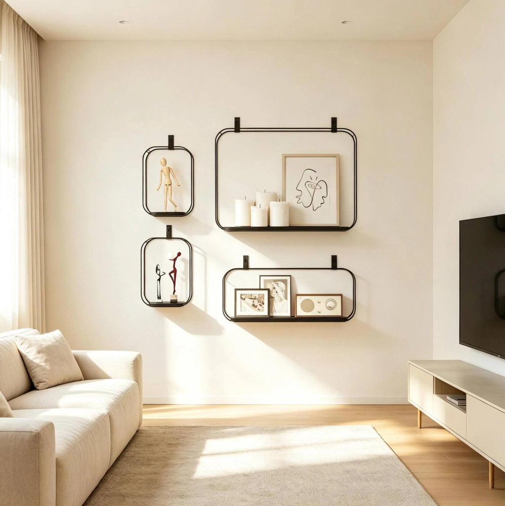 Set di 4 mensole da parete in metallo e MDF nere