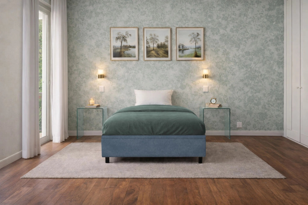 Letto Singolo Contenitore Imbottito 80x200 cm Microfibra Blu BoxMax
