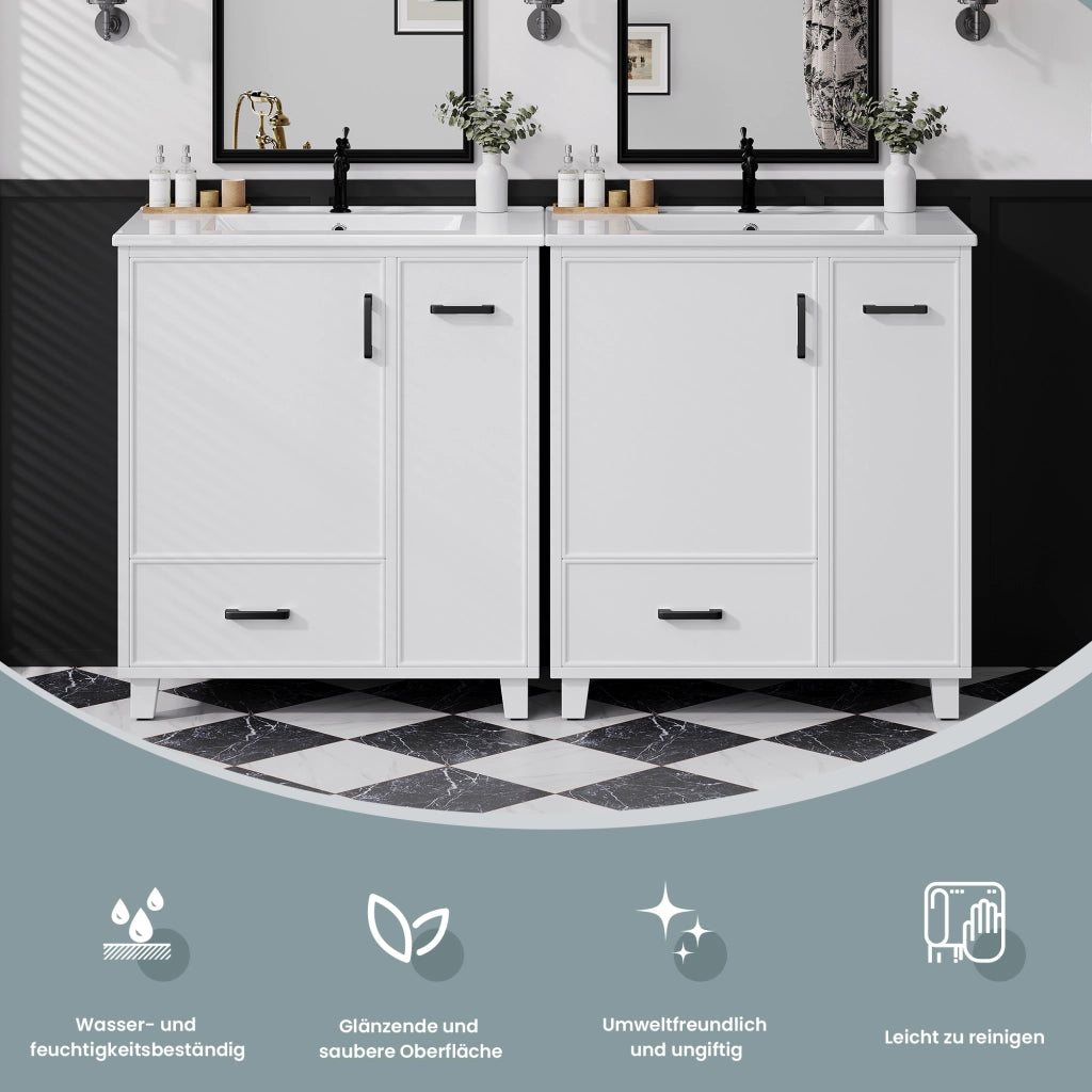 Mobile lavabo da terra 76,5 × 47 × 82 cm con lavabo in ceramica MDF bianco due cassetti anta e ripiani interni