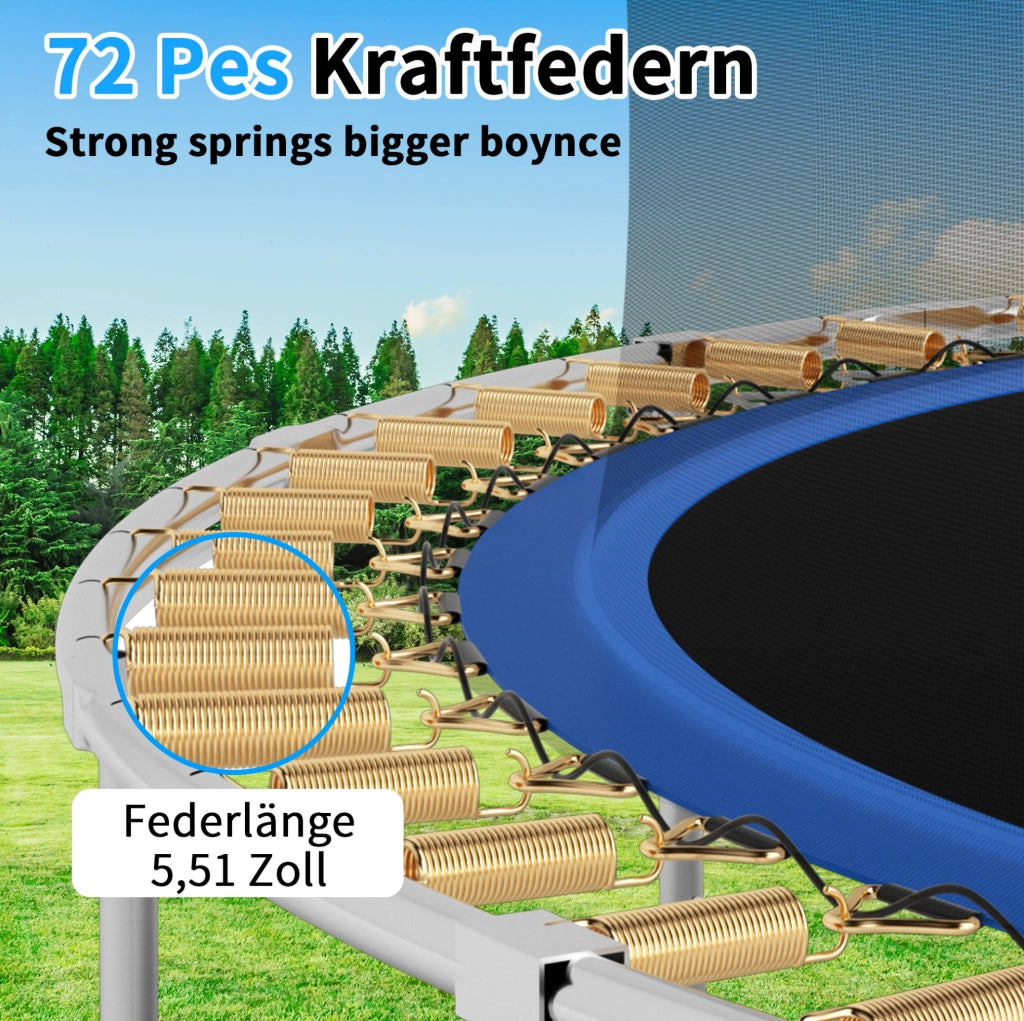 Trampolino rotondo da esterno 366 cm blu con rete di sicurezza, canestro e scala