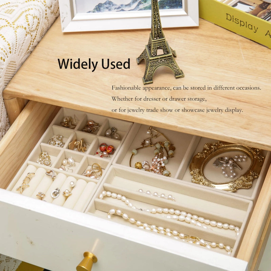 Organizzatori per gioielli, in velluto, set da 8, color beige
