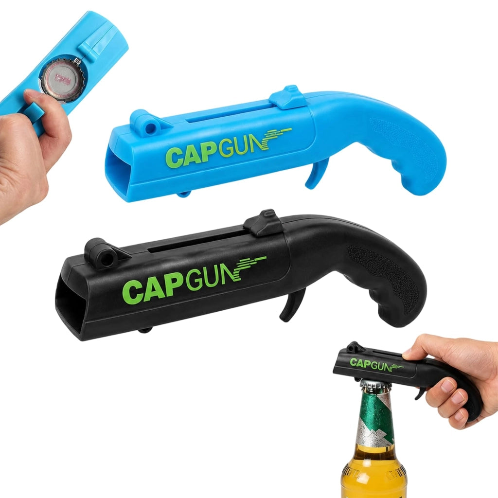 Apertiscatole a forma di pistola, 2 pezzi, divertenti, rossi e blu, in plastica