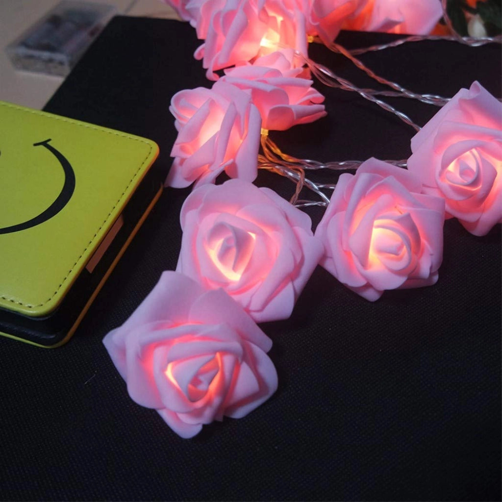 Catena luminosa a LED a forma di rosa, con 20 luci, lunghezza di 6,6 piedi, colore rosa, alimentata a batteria
