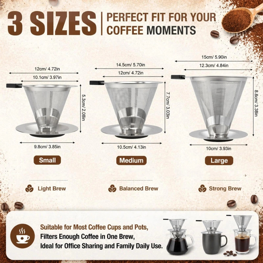 Cesto filtro in acciaio inossidabile, riutilizzabile, per filtri da caffè, confezione singola
