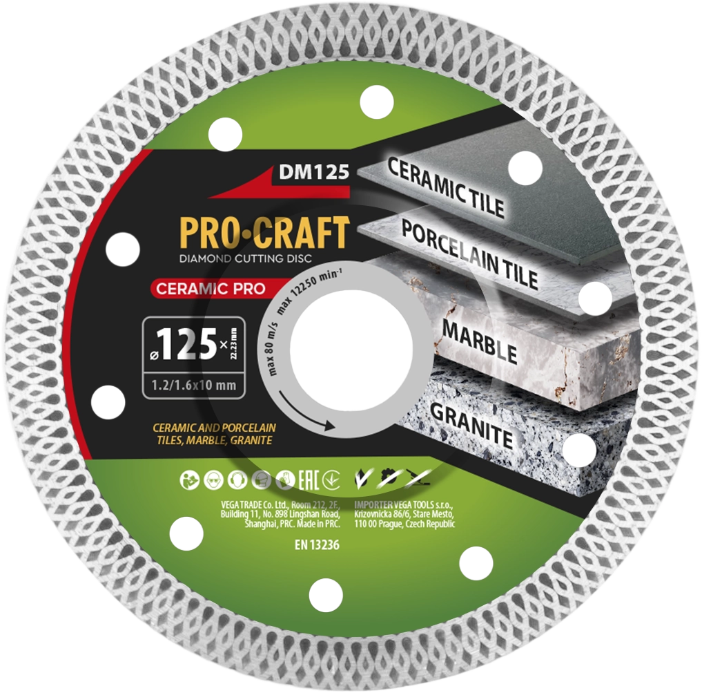 Disco diamantato da taglio Ceramic PRO Procraft DM125, Ø 125 mm, spessore 1,2 mm, 12250 giri/min