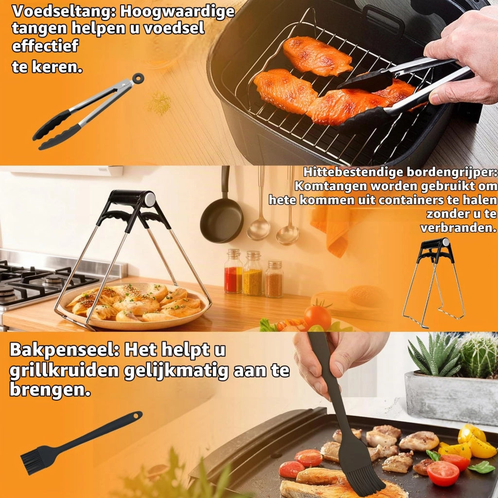 Set di accessori per friggitrice ad aria, 17 pezzi, per friggitrice da 10,4 litri, include stampi in silicone