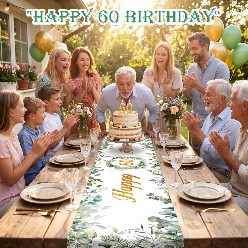 Tovaglia per il 60° compleanno, design eucalipto, 183 x 33 cm
