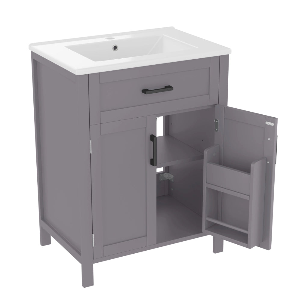 Mobile bagno grigio in MDF con lavabo in ceramica integrato, 60x46x84,8 cm, doppia anta e ripiani regolabili