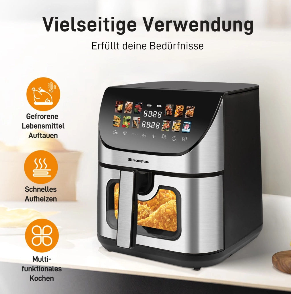 Friggitrice ad aria calda XXL 8,5 L nera con oblò, display a colori, 12 programmi